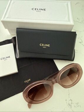 NEW CELINE TRIOMPHE pink taupe translucent Oval Sunglasses Case Box NIB CL40194U